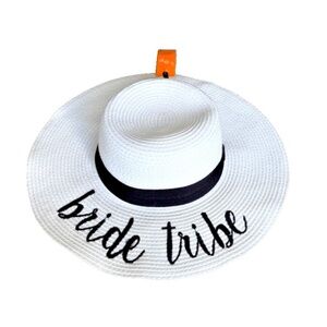 Bride‎ Tribe Woven Sun Hat; Black/White; Black Ribbon; Adjustable; NWT
